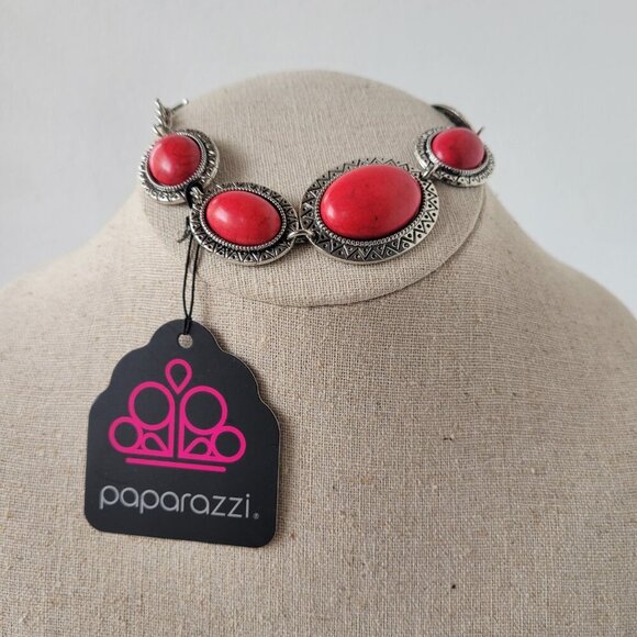 NWT - Boho Vintage Tribal Red Stone Necklace, Earrings & Bracelet Jewelry Set - Picture 9 of 12